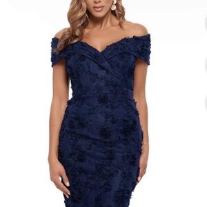 Xscape Navy off the shoulder sheath dress Size 14